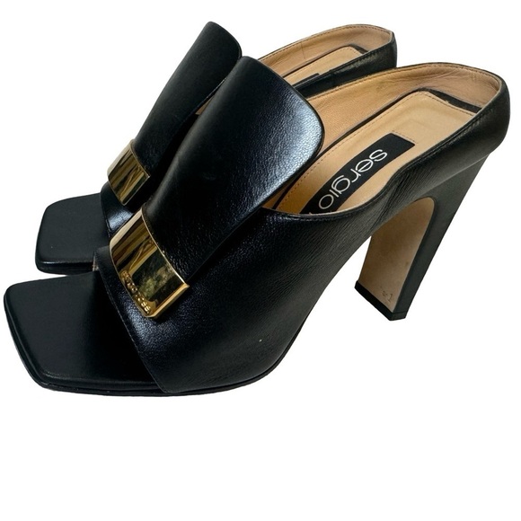Sergio Rossi SR1 Sabot Mules Black with Gold Detail Size 5 - Picture 7 of 16